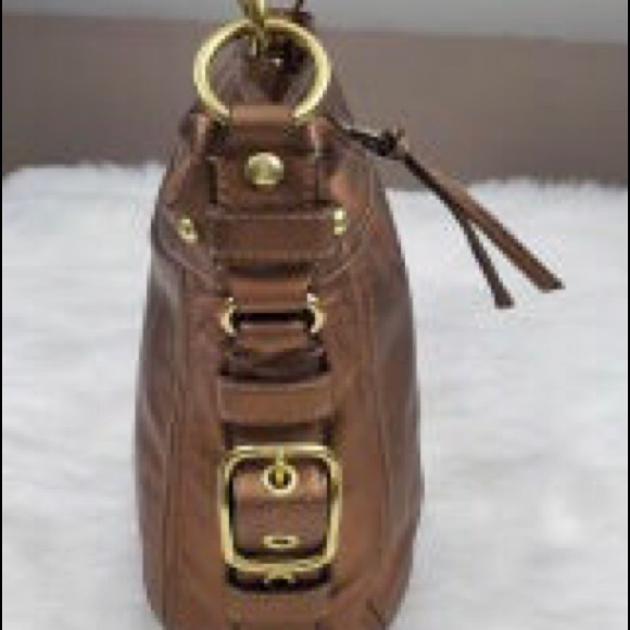 Coach Zoe, Large, Bronze Metallic Hobo Shoulder Bag with Gold-Tone Hardware. - Picture 3 of 9